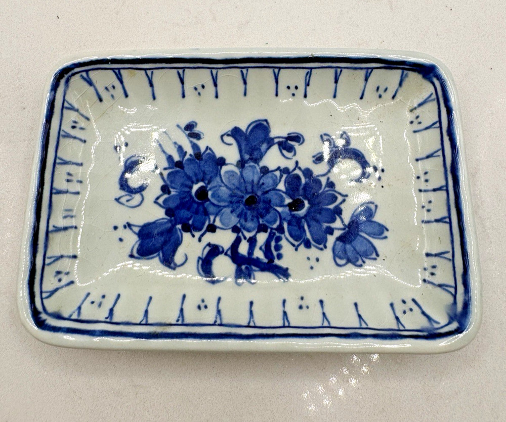Vintage Delft Small Blue White Floral Tray Hand Signed CH Handmade Trinket Dish